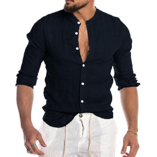 men's casual shirts men solid color cardigan blouse long sleeve baggy button summer shirt comfortable cotton linen loose holiday d4, White;black